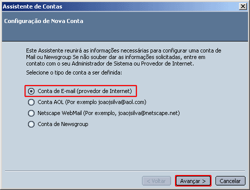 Configura��o de email no Netscape