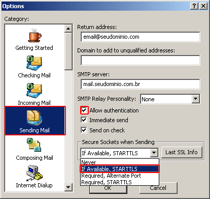 Configura��o de email em Eudora