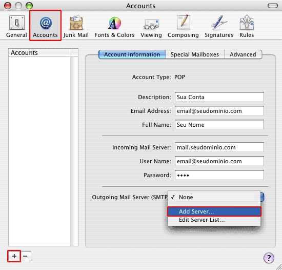 Configura��o de email MAc Mail