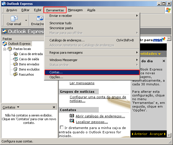 Configura��o de e-mail em Outlook Express